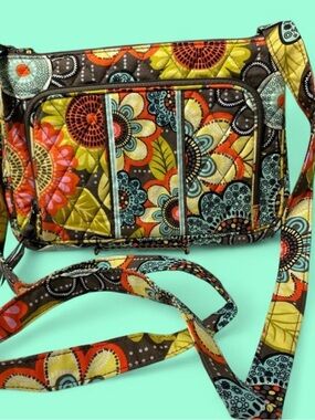 Vera Bradley Flower Shower sunflower Crossbody in Brown, Orange, Yellow, Aqua